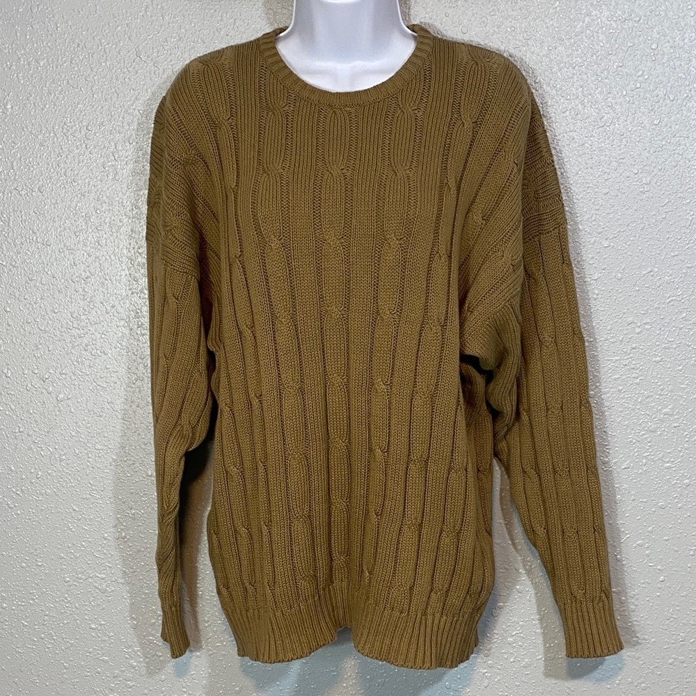 Unisex Pringle of Scotland Classic Cable Knit Crewneck Sweater Camel Tan - Picture 9 of 9